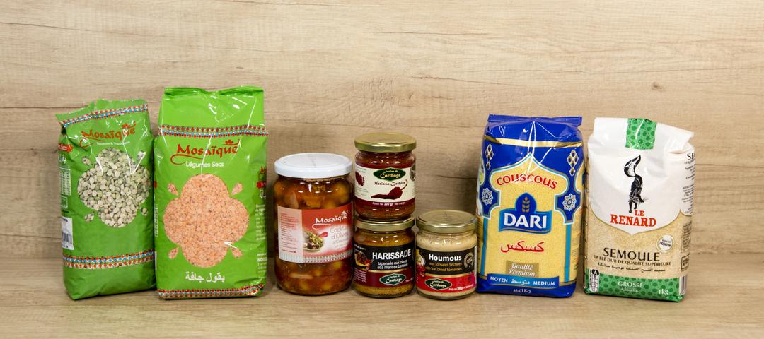 Produits orientaux à Albertville : lentilles, pois cassés, houmous, harissa, couscous